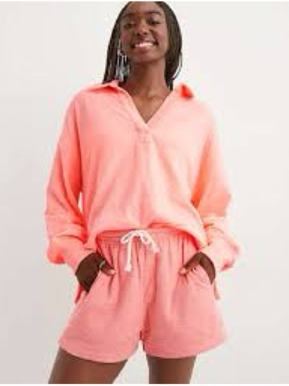 aerie Coral Pink V-Neck Pullover Sweater